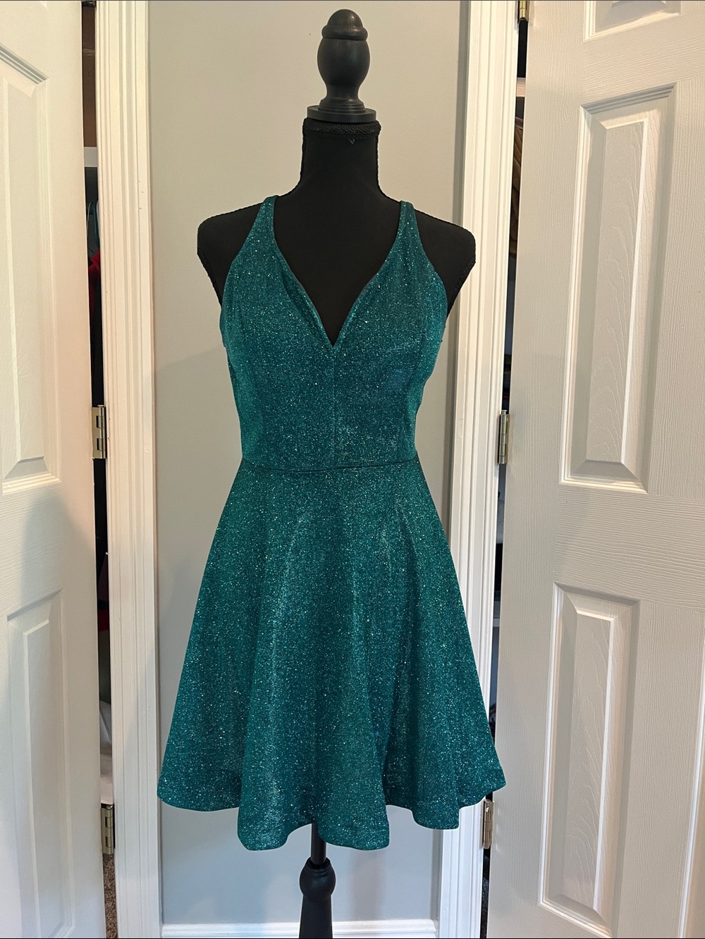 City Vibe Teal Glitter Mesh Party Dress